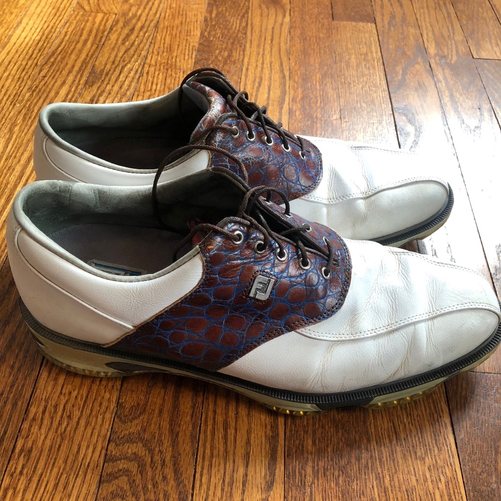 FootJoy DryJoys Men's Tour Golf Shoe Size 13 M Brown/Blue/White